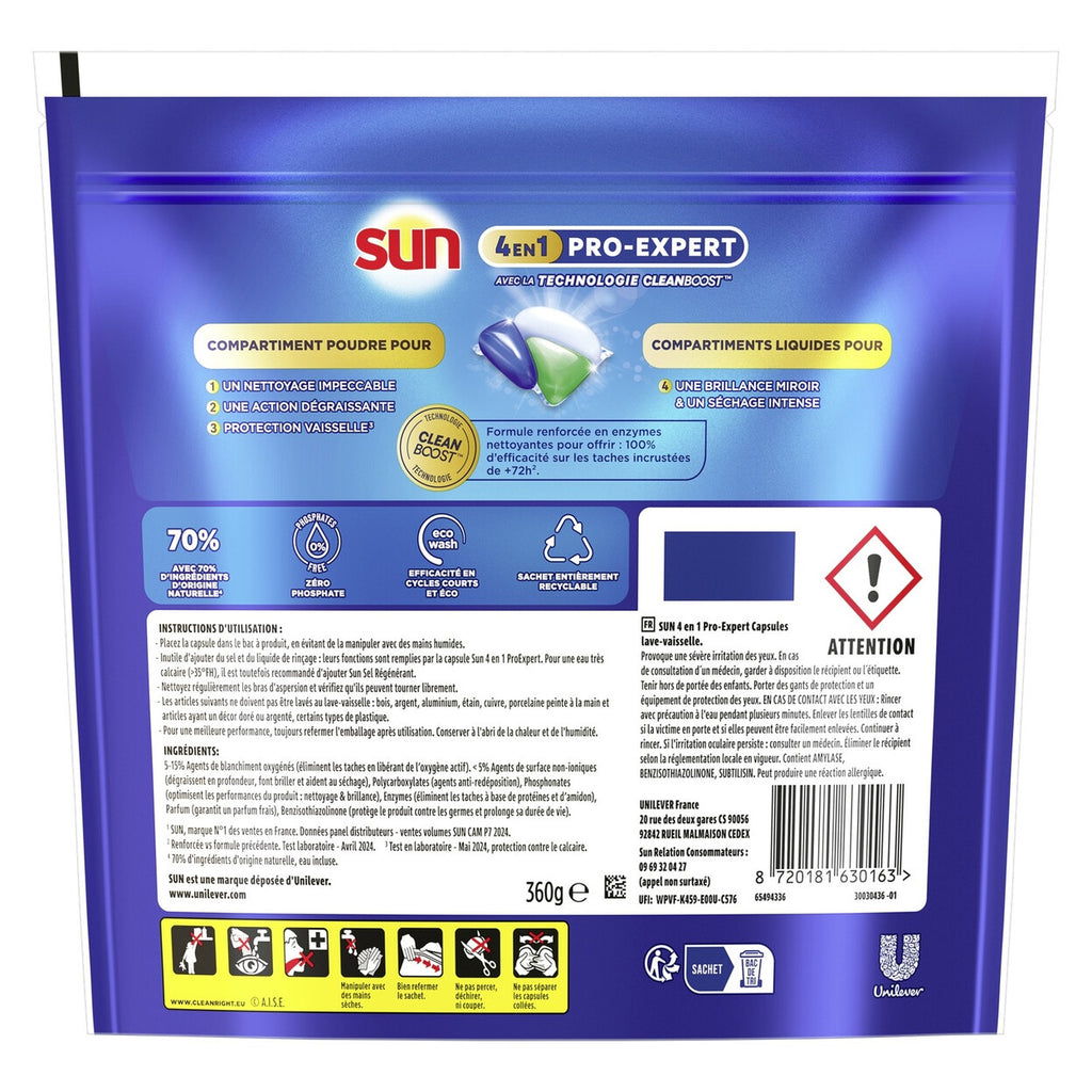 Sun Pro Expert Capsules Lave-vaisselle 4-en-1 CLEANBOOST Poudre & Gel 2 x 24 Capsules (= 48 Capsules)