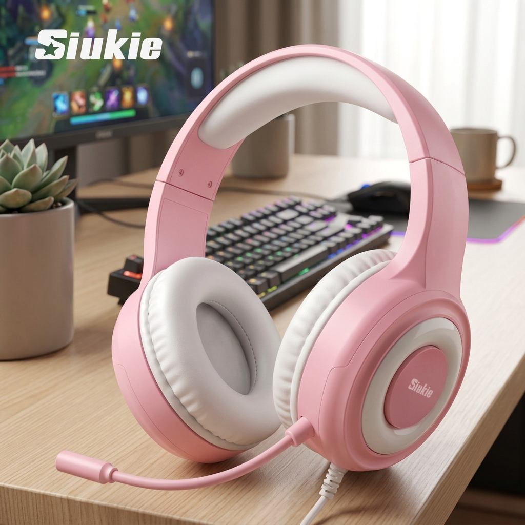 Siukie CH25 Casque Gaming - Micro à Réduction de Bruit, Haut-Parleur 50 mm, Filaire Circum-Auriculaire avec USB & Prise 3,5 mm, Rétroéclairage LED Bleu, Son Surround Stéréo pour PS5