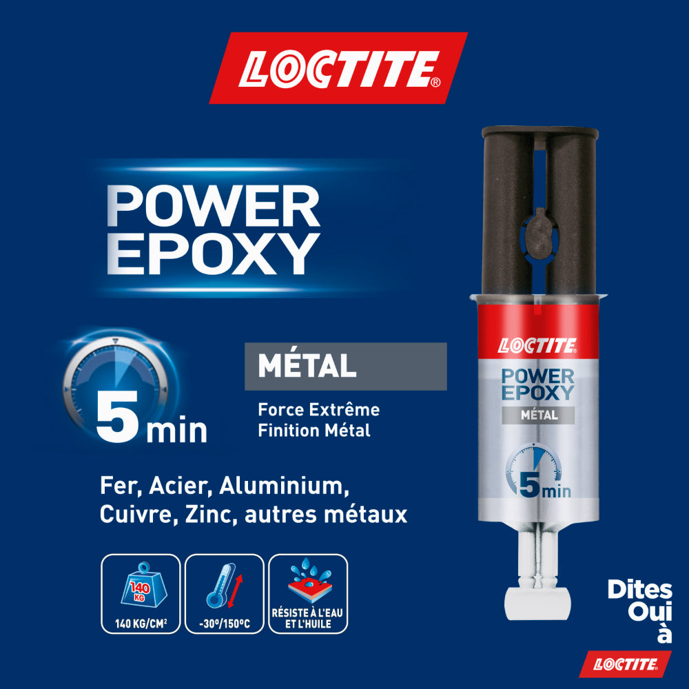 LOCTITE Colle Epoxy spécial Métal 5 min (Seringue 25ml) résine bi-composante, colle forte et rapide pour métaux et autres matériaux, ultra résistante, couleur métal