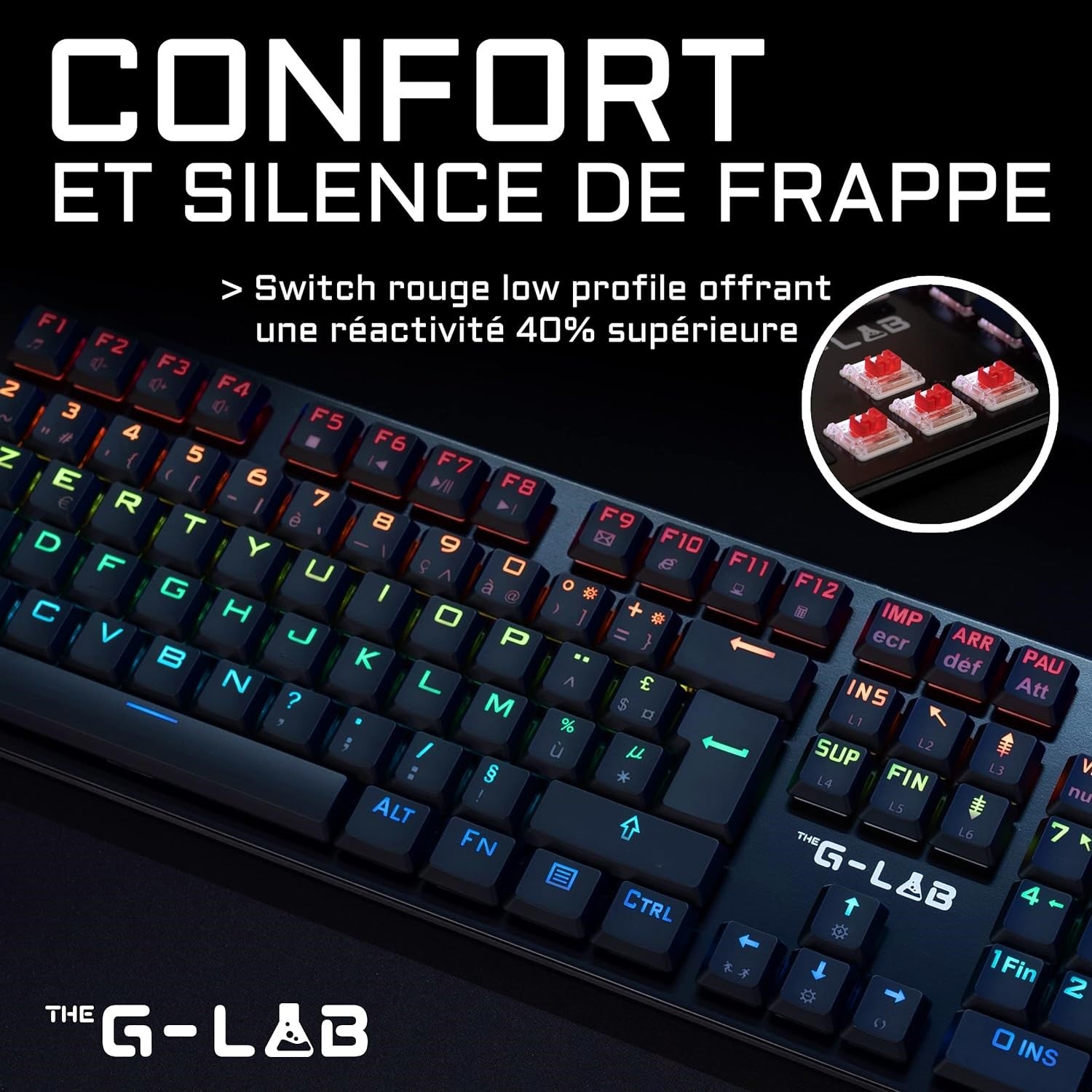 THE G-LAB Keyz Platinum Clavier Gaming Mécanique (Switch Rouge) Filaire RGB, Taille Complète - AZERTY - Noir