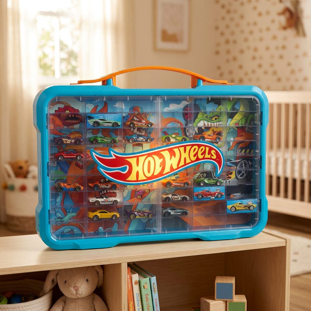 Theo Klein Hot Wheels Valise de Présentation 2408 avec Fonction Lumineuse pour 54 Voitures