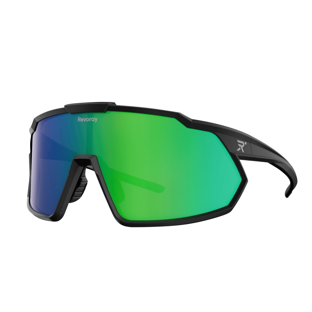 Revoray Y1 Lunettes de soleil de cyclisme avec verres polarisés TAC haute définition, monture TR90 ultra-légère 33 g, protection UV 400, revêtement hydrophobe et oléophobe - Vert