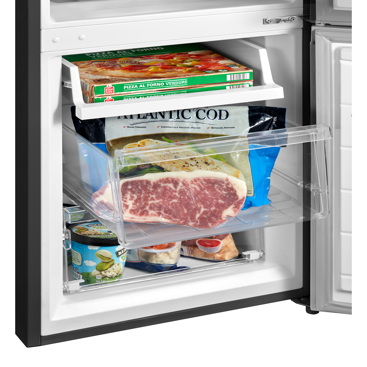 Comfee' par Midea 174 L Réfrigérateur-congélateur pose libre, Low Frost, Thermostat réglable, Éclairage LED, Porte réversible, Faible bruit, Noir RCB230BL2EU(E)