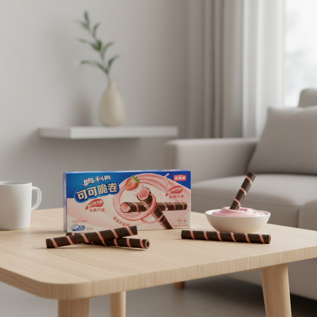 Oreo Rouleaux croustillants au cacao fourrés saveur fraise - 50 g