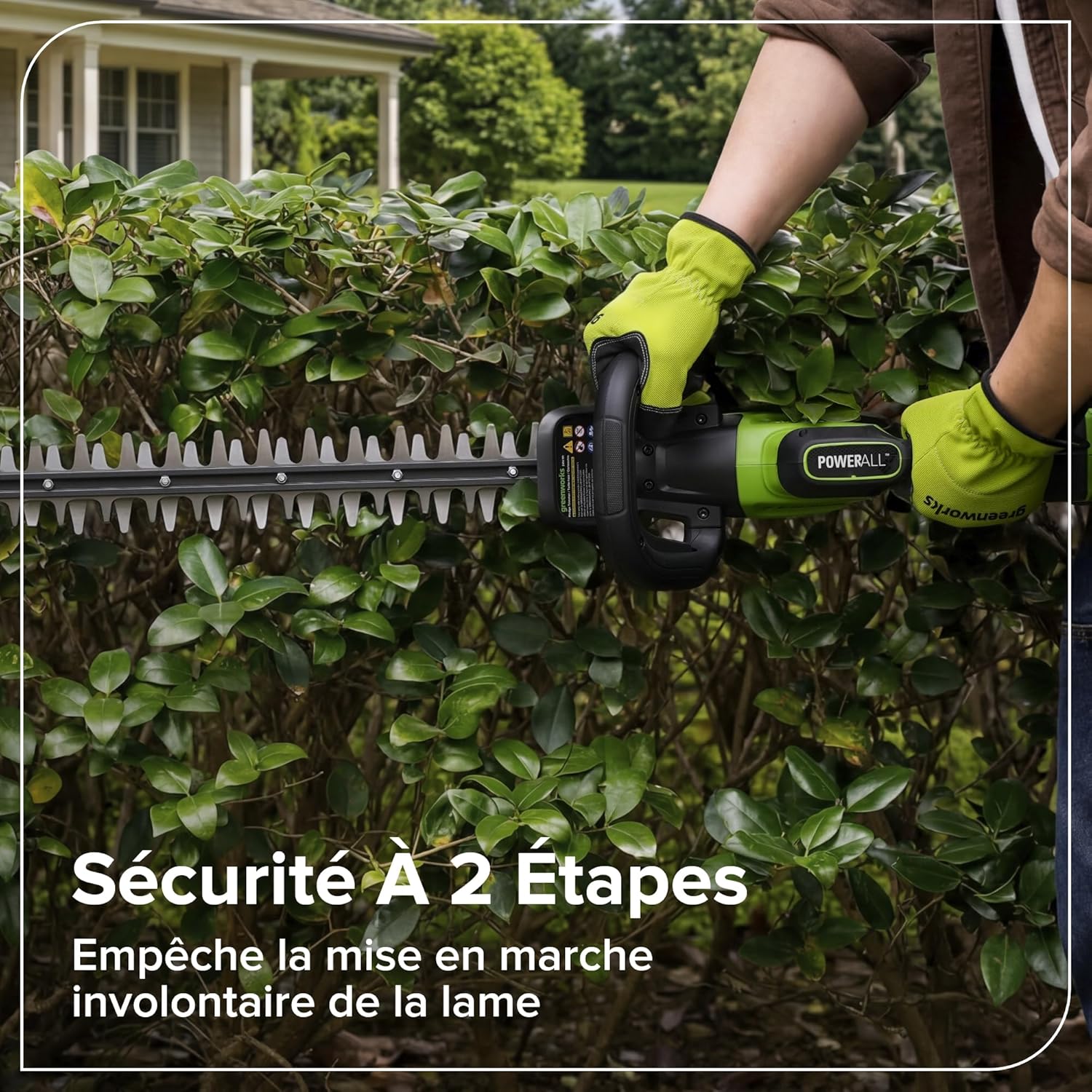 Greenworks Kit de tondeuse à haies sans fil 24 V 51 cm, Moteur sans balais, Capacité de coupe 28 mm, Lame à double action, Batterie 2,0 Ah et chargeur USB-C inclus, Balayeuse de haies HT2002A1