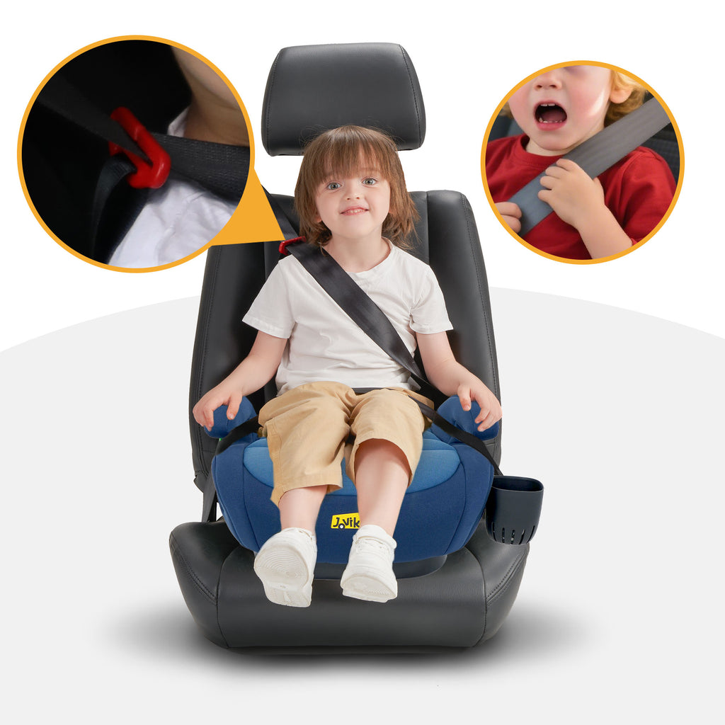 Jovikids OHHO +ISOFIX ECE R129 Siège auto rehausseur pour enfants de 15–36 kg avec rembourrage en tissu épaissi et porte-gobelet, facile à nettoyer - Bleu océan