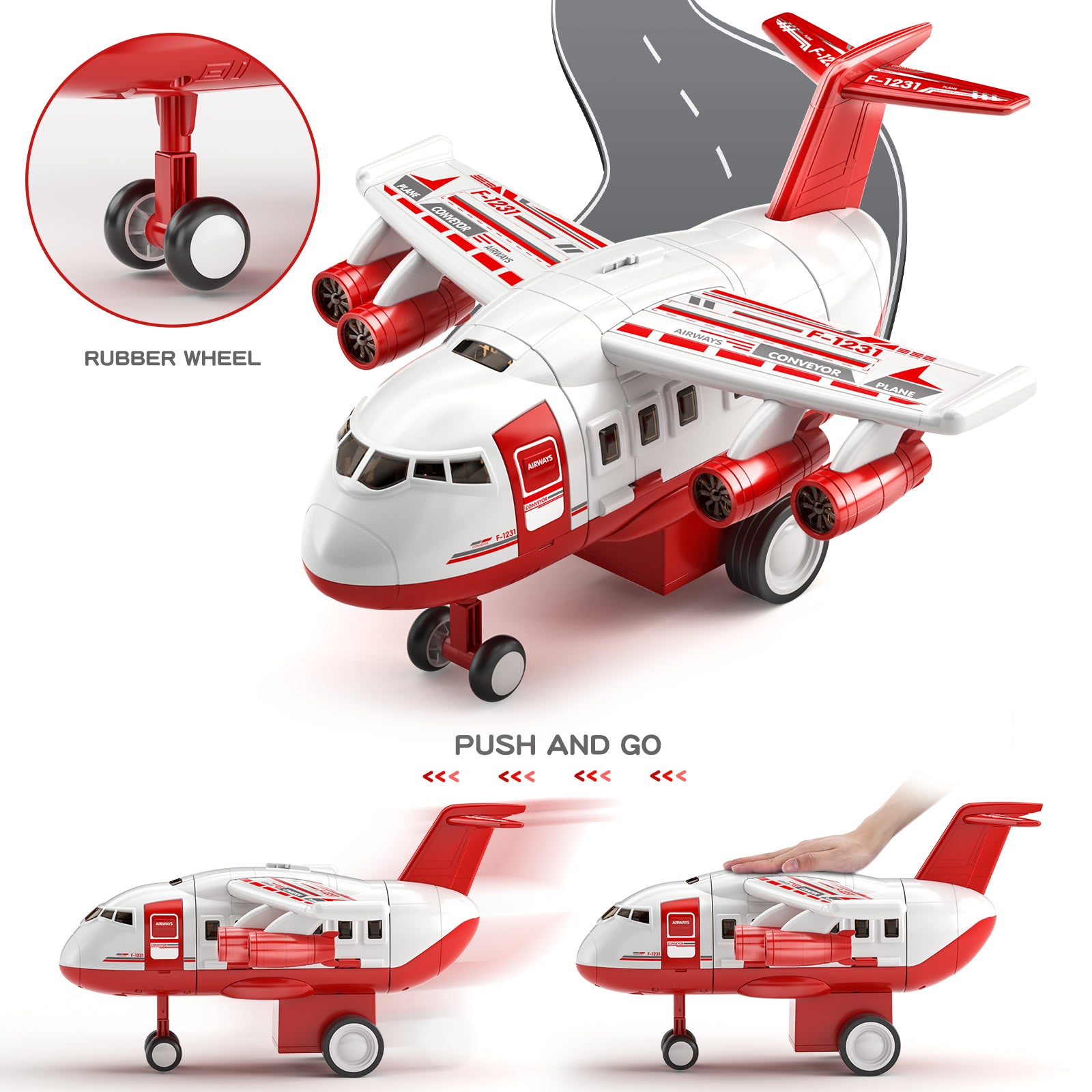 Jouet avion avec voitures de pompiers et tapis de jeu, avion avec lumières et sons pour garçons et filles