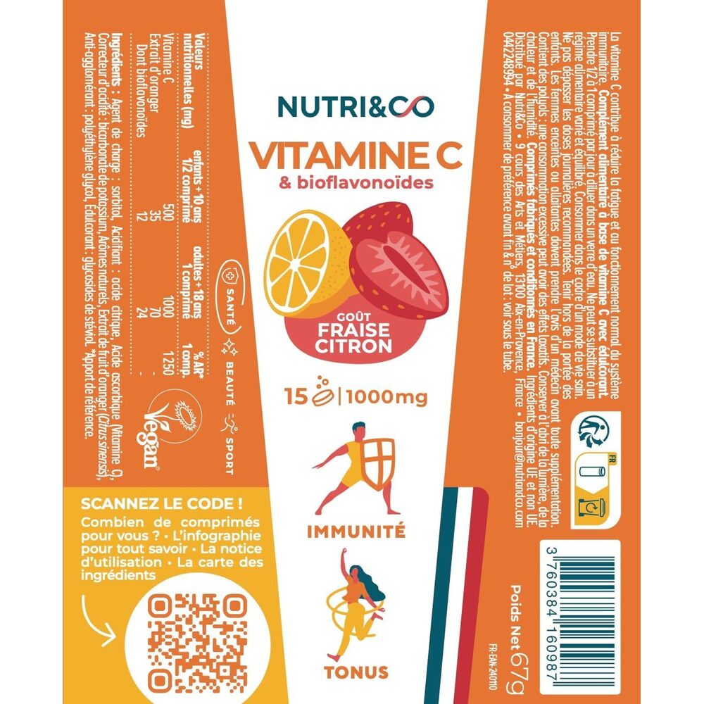 Nutri&Co Vitamine C - goût Citron-Fraise - 15 comprimés effervescents (Lot de 3)