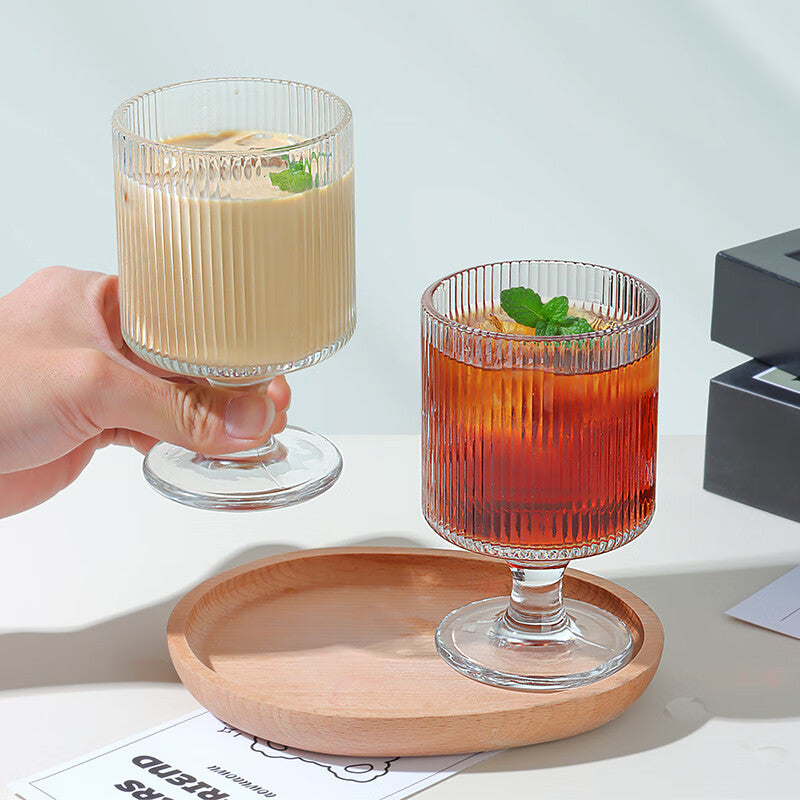 BJ Verres à Vin à Pied 250ml avec Cannelures Verticales, Lot de 2
