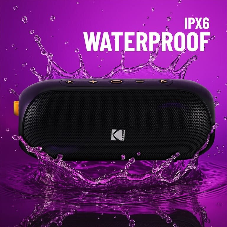 Kodak Enceinte portable sans fil 2 x 10 W IPX6 - Batterie rechargeable : 7,4 V/2000 mAh