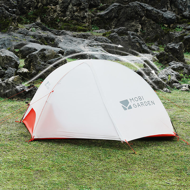 Mobi Garden, Tente YADEEN UL2 20D, Tente imperméable ultralégère, Tente de randonnée et camping pour 2 personnes, Abri d’extérieur léger, Blanc, Poteaux en aluminium ultralégers, Résistante au vent et robuste, Support stable