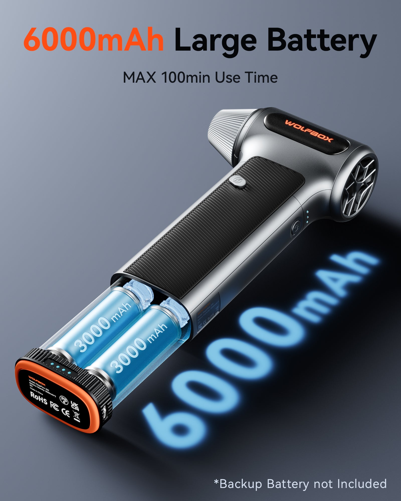 WOLFBOX MF200 Souffleur de poussière électrique, doté d'une batterie remplaçable et de trois réglages haute performance