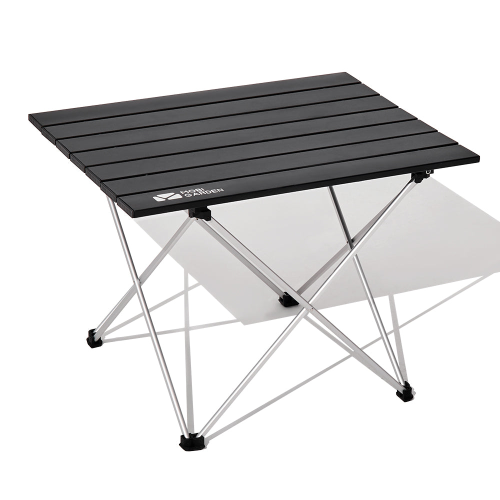 Mobi Garden, Table de camping pliante carrée, Ensemble de table de repas d'extérieur portable en alliage d'aluminium, Noir, Légère, Format d'emballage compact
