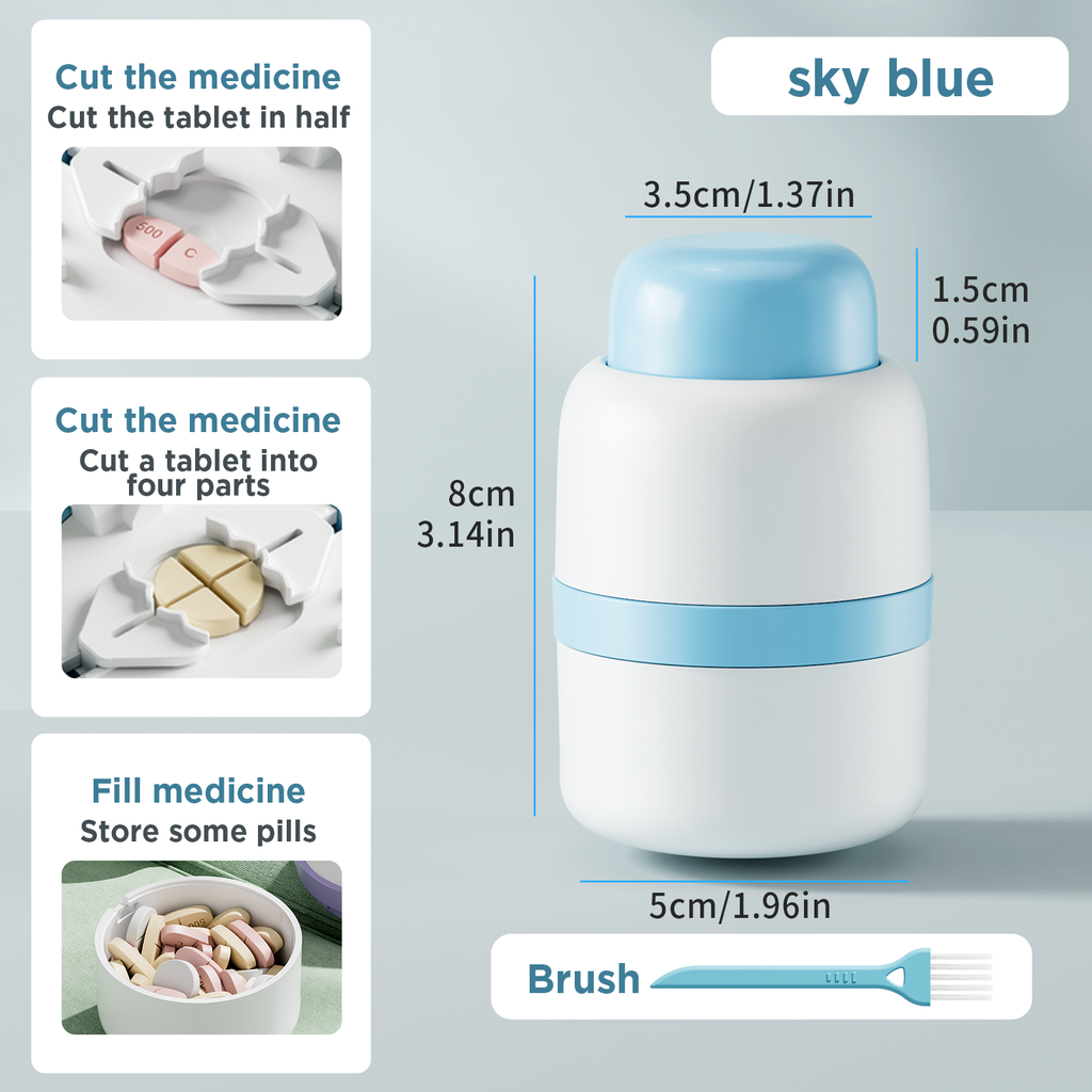 GAONLY Coupe-pilules 1/4 Avec lame en acier inoxydable pour couper petits ou gros comprimés en un quart, adapté aux vitamines, comprimés 1-4 Bleu