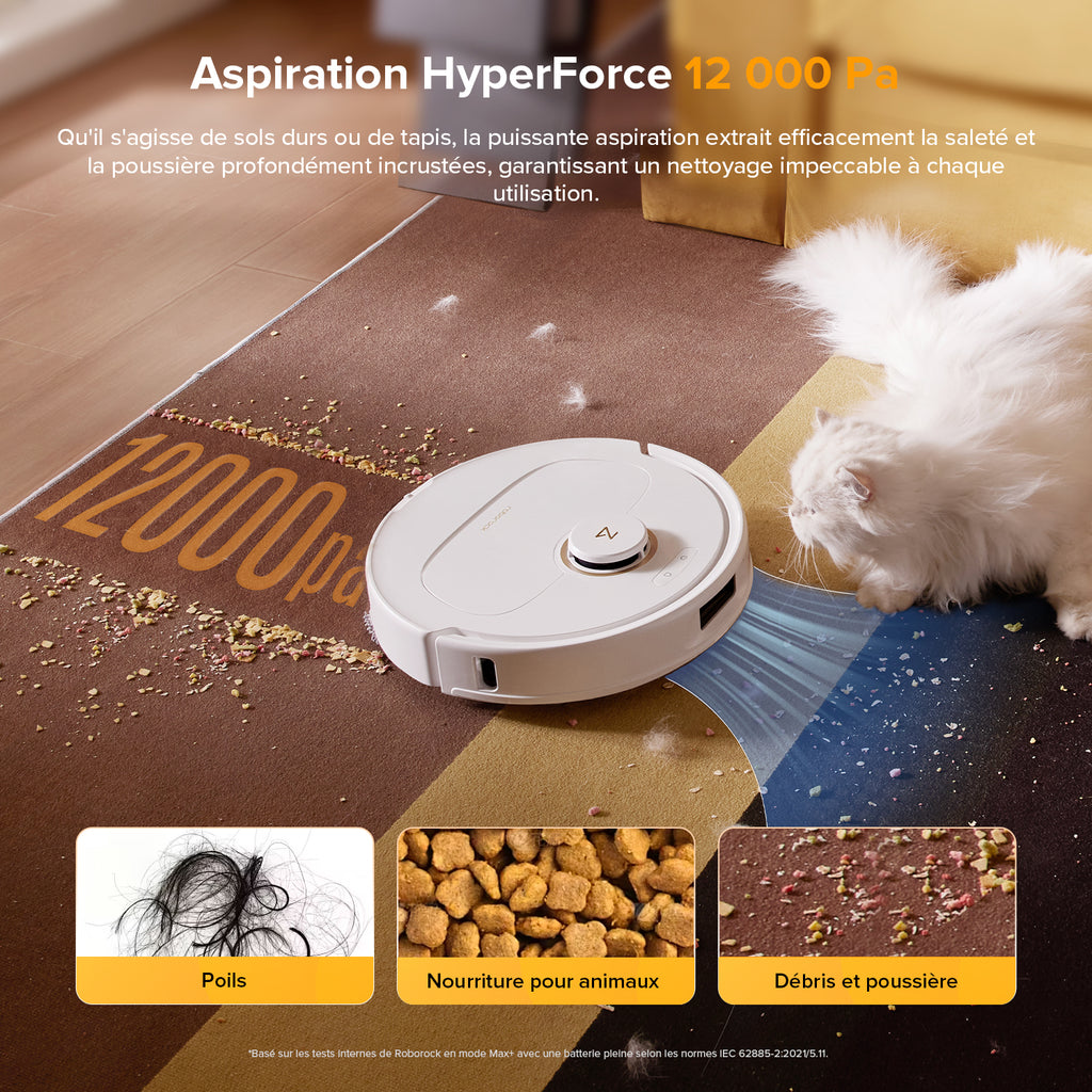 Roborock Aspirateur robot Qrevo S5V blanc avec station, aspiration 12000 Pa, serpillières FlexiArm, double anti-enchevêtrement, séchage à l’air chaud