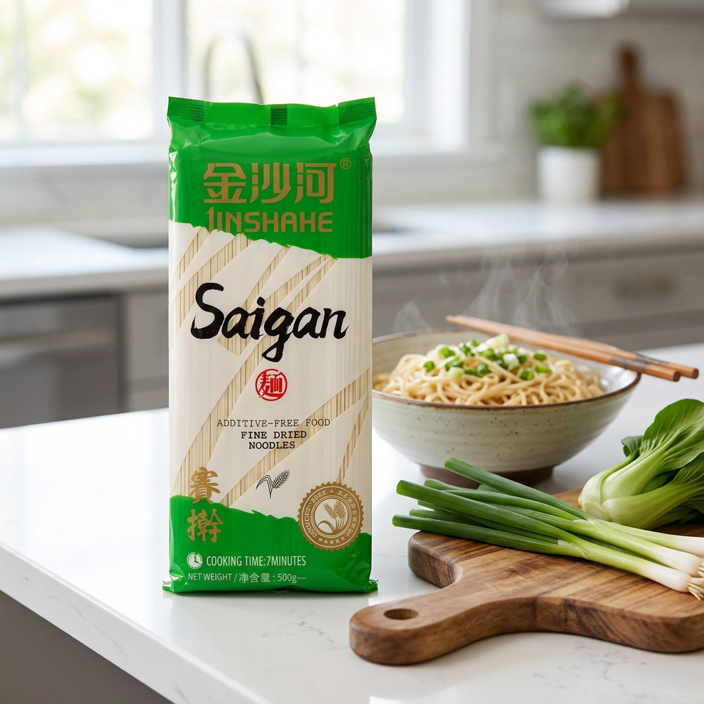 Jin Sha He Nouilles séchées Saigan 500 g Blé de qualité supérieure Texture al dente Format familial
