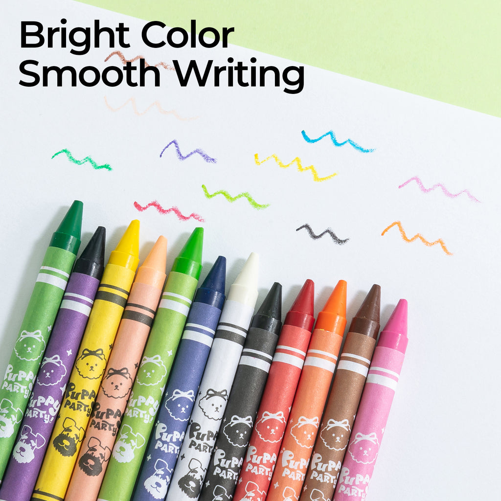 M&G Crayons de couleur Fête des chiots, 12 couleurs, ronds pré-taillés non toxiques pour enfants, fournitures pour classe de maternelle, cadeaux pour 3 ans et plus