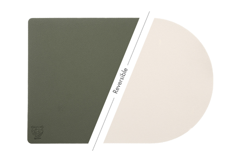 Björn Lot de 6 set de table rectangulaires réversibles en cuir recyclé - Blanc crème et gris-vert