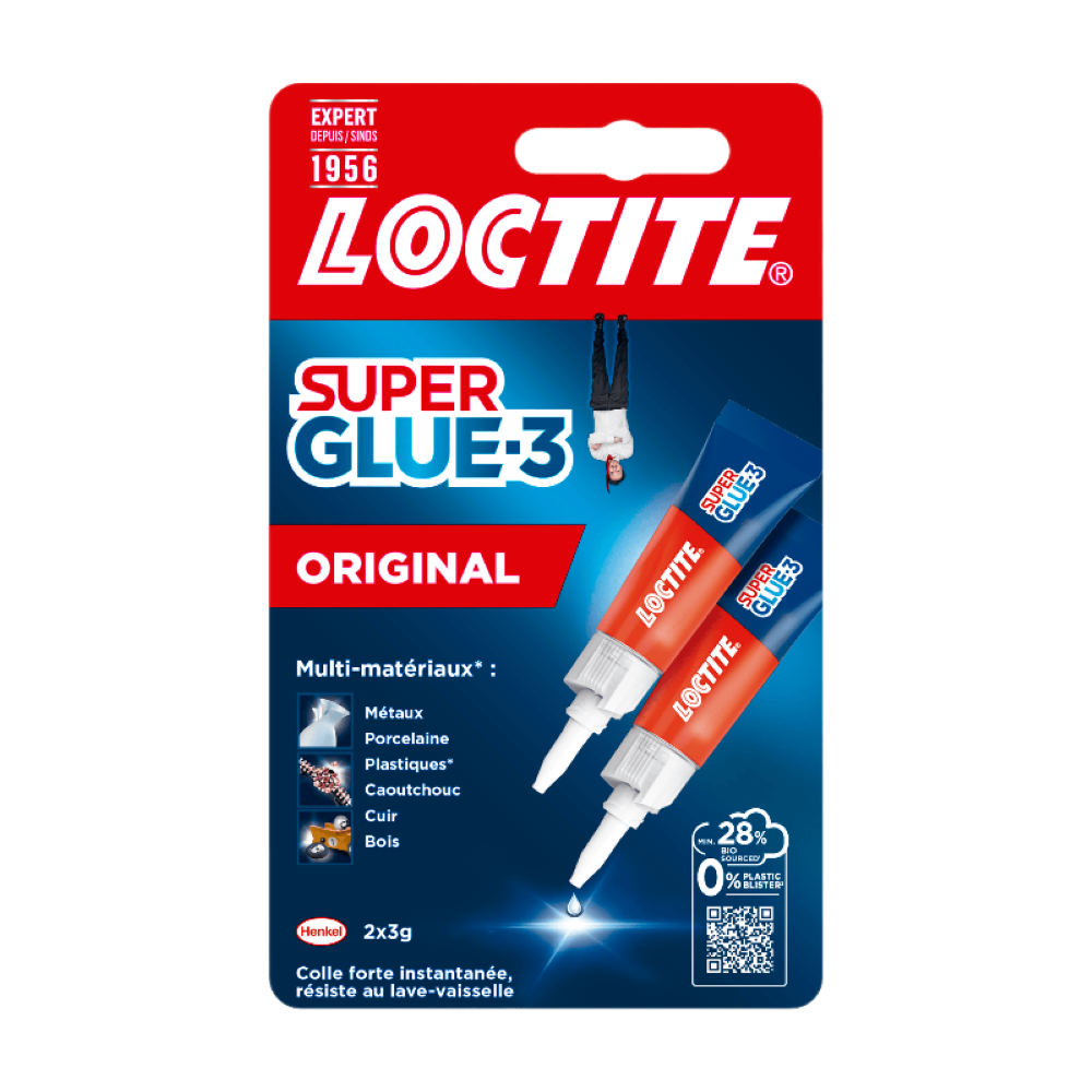 Henkel Loctite – Super Glue-3 Original (2 tubes de 3 g) – Colle forte et résistante de haute qualité – Colle liquide tous matériaux, transparente à séchage rapide