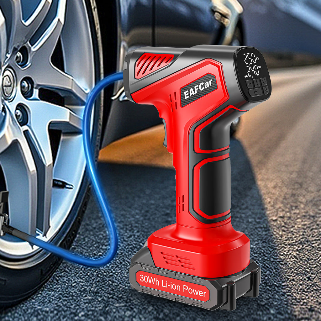 EAFC Gonfleur de pneus sans fil – Compresseur d’air portable 150 PSI avec batterie au lithium 30 Wh, gonflage rapide en 3 min (pompe à air rapide 21 V)