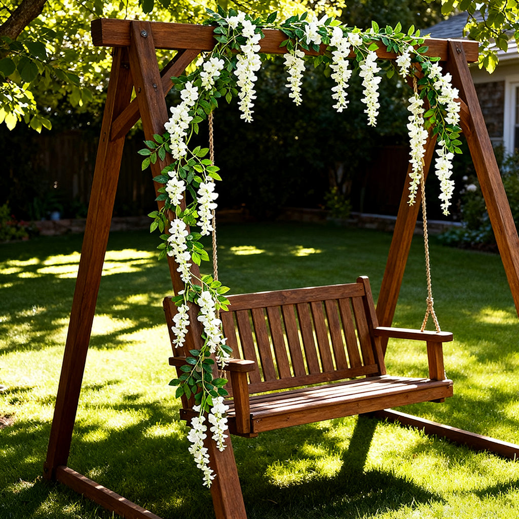 Wei's moment 2 pièces 7 ft Plantes fleuries en guirlande de liane de glycine artificielle Arts de fleurs pour cérémonie décoration de mariage à la maison (Blanc)