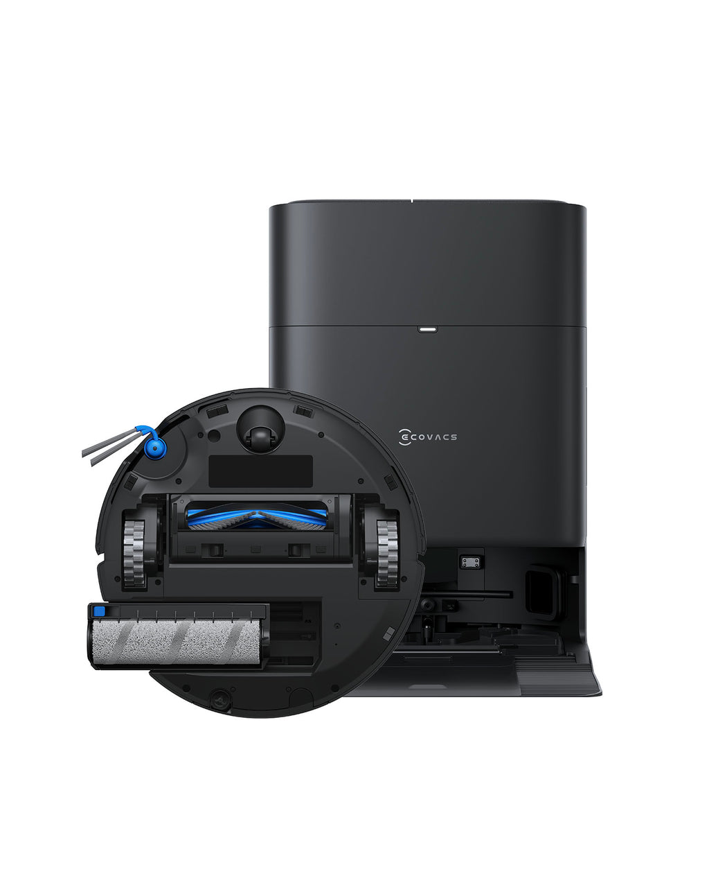 ECOVACS T80S Robot aspirateur-laveur (Noir) avec station OMNI tout-en-un, puissance d’aspiration jusqu’à 24 800 Pa, OZMO ROLLER 2.0 avec nettoyage extrême des bords TruEdge 3.0
