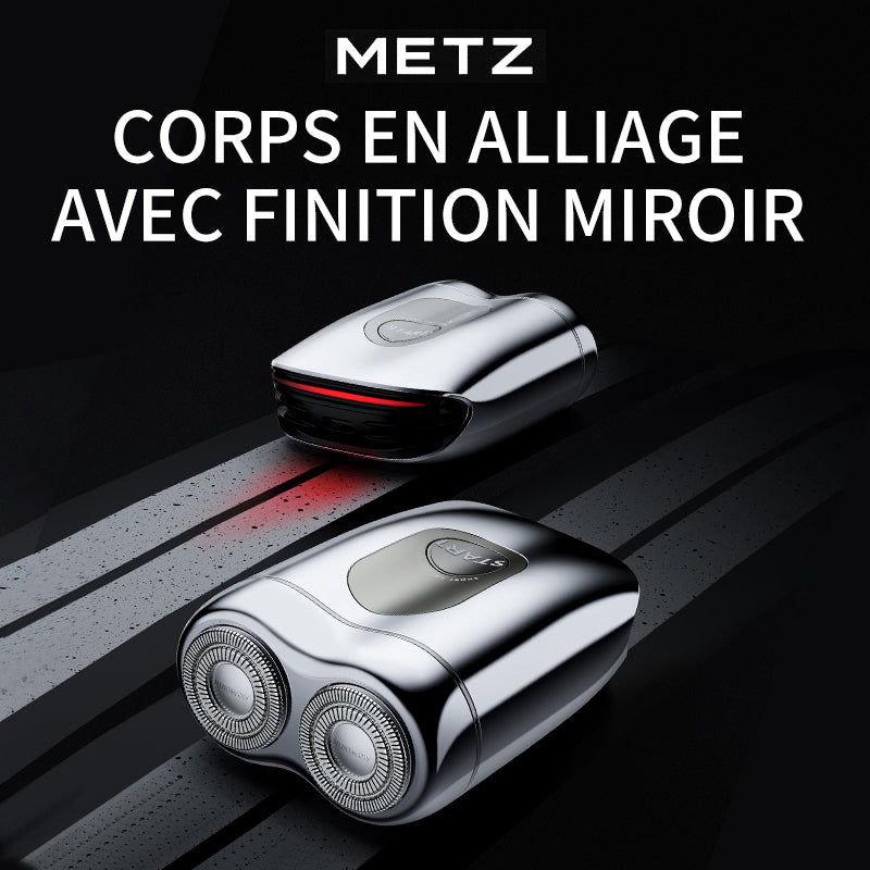 METZ Rasoir électrique pour homme style bolide, portable, coffret cadeau, cadeau idéal pour la Saint-Valentin chinoise Qixi pour petit ami et père, Argent irisé