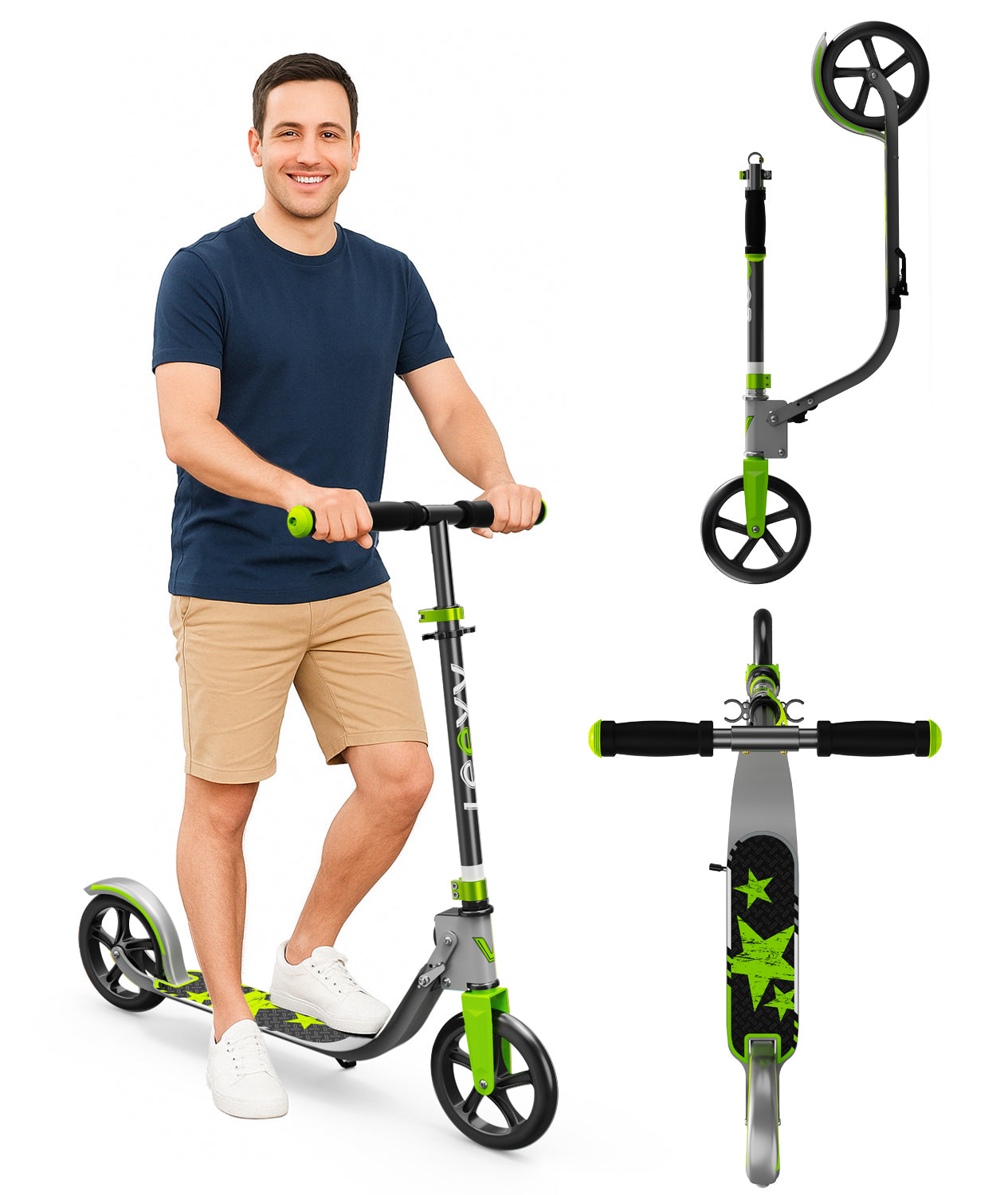 LEEYV Trottinette RV205, trottinette pour enfants de 6 à 12 ans et pour adultes, charge maximale 100 kg, hauteur réglable, légère, à 2 roues