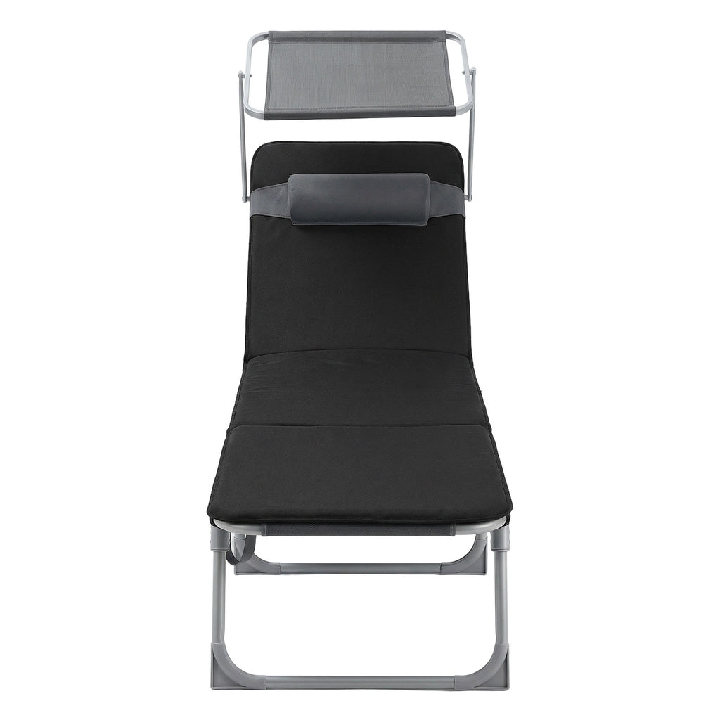 Ochama Chaise Longue de Jardin Pliante avec Dossier Réglable, Transat Extérieur, Appui-tête, Terrasse, Gris et Noir