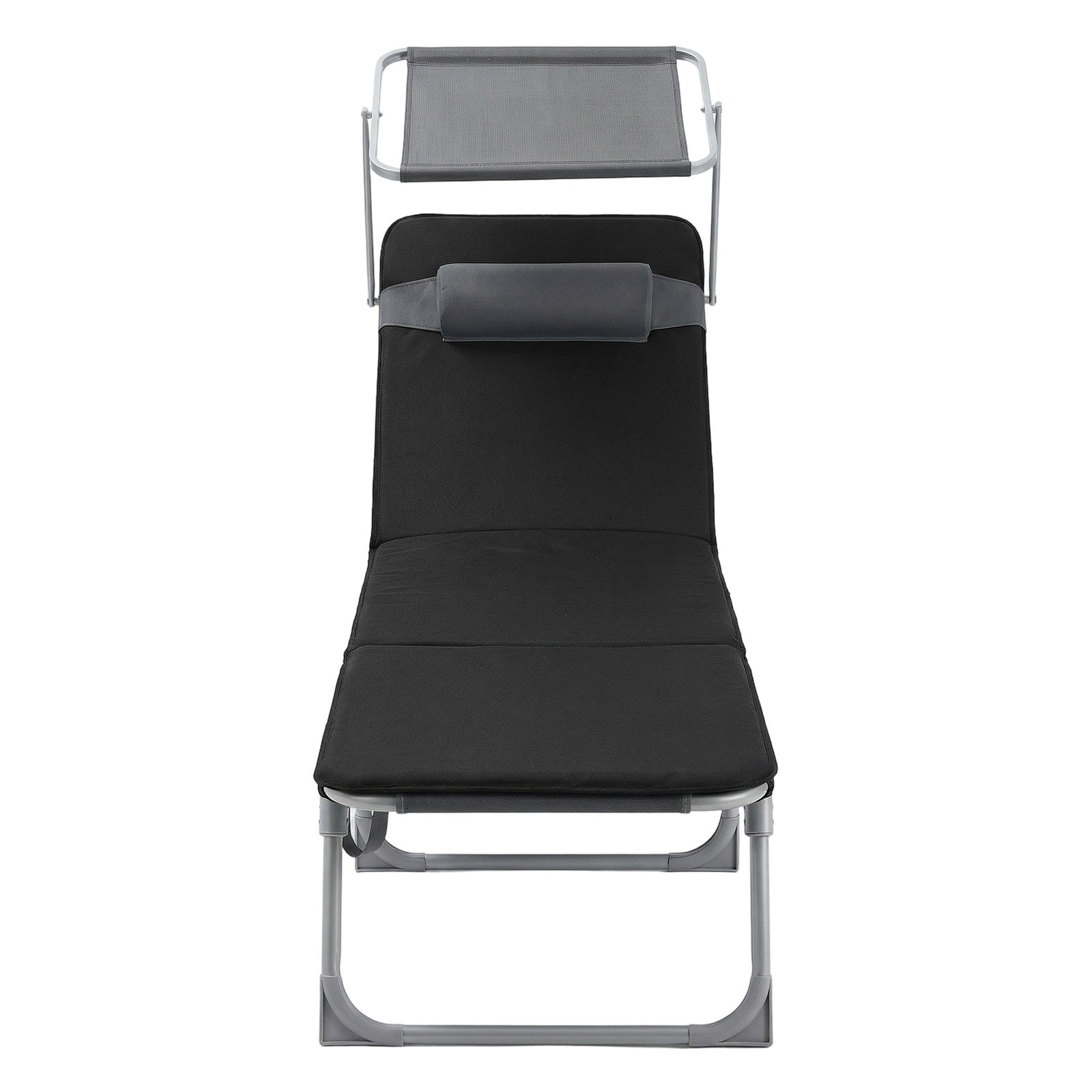 Ochama Chaise Longue de Jardin Pliante avec Dossier Réglable, Transat Extérieur, Appui-tête, Terrasse, Gris et Noir