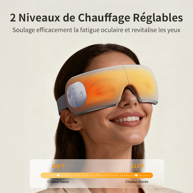breo EM005 masseur chauffant des tempes et des yeux, meilleur masseur oculaire pour migraines, maux de tête et yeux secs, masseur oculaire rechargeable portable pour relaxation et sommeil avec musique