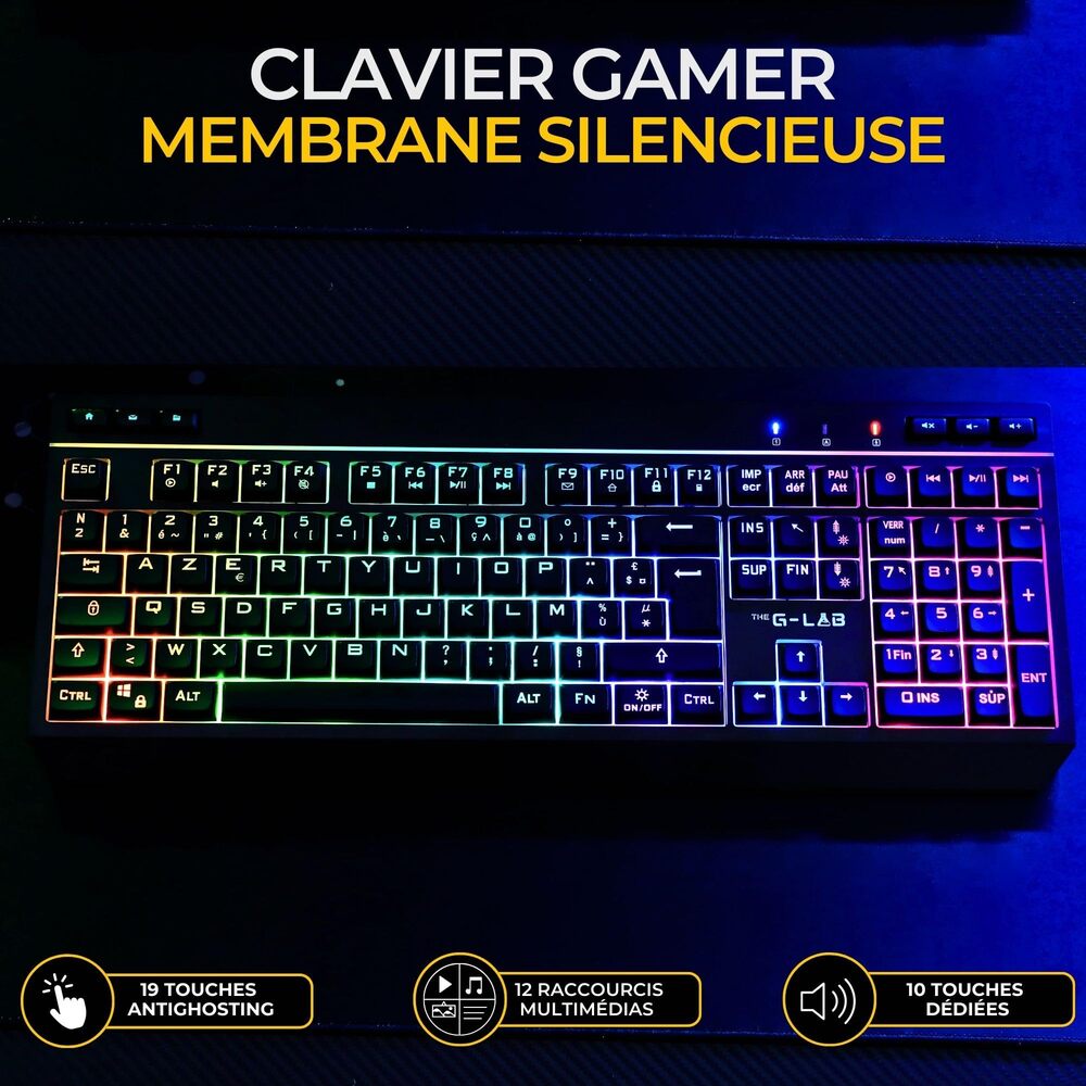 THE G-LAB Keyz Tungsten EX Clavier Gaming sans Fil - AZERTY - Noir