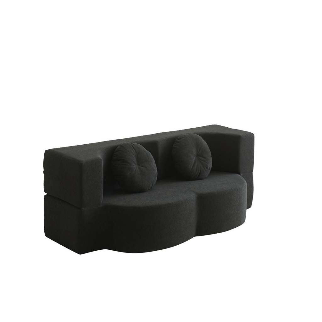 Canapé-lit 2 places avec accoudoirs larges, 2 coussins et mousse haute densité, pour salon, noir