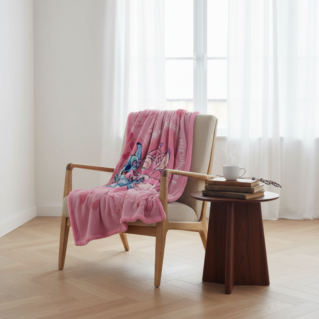 WT&T Couverture en sherpa bisou Stitch & Angel - 100 x 150 cm