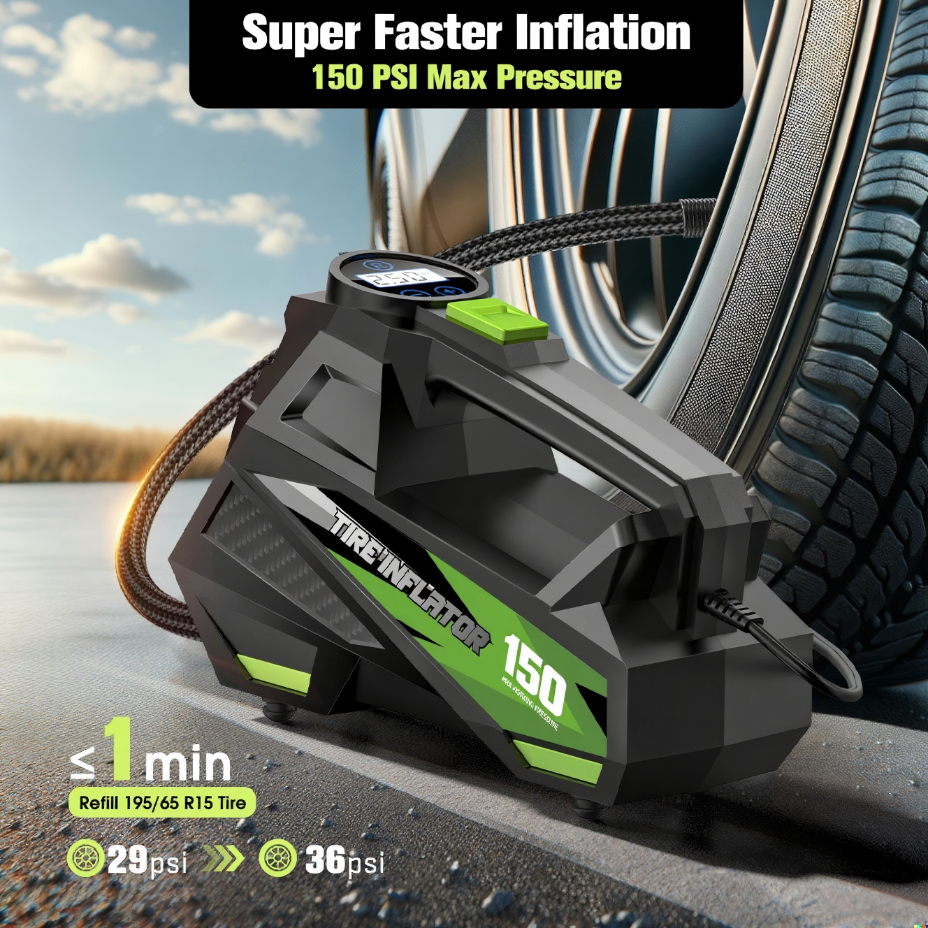 Carsun Mini pompe à air filaire pour voiture Compresseur multifonction avec cordon rallongé pour véhicules et vélos