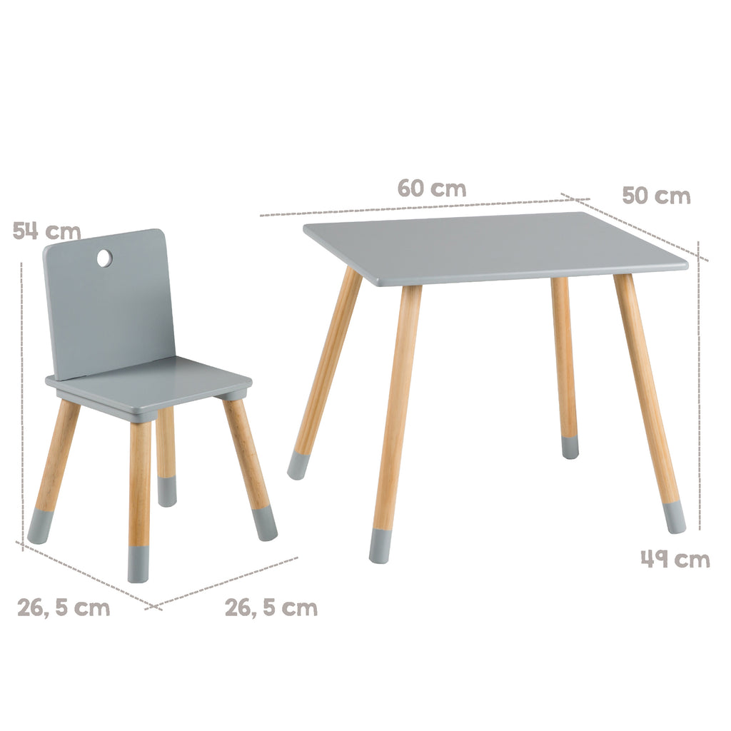 roba Ensemble Table et 2 Chaises pour Enfants avec Pieds en Bois Massif (Style Scandinave / Naturel & Gris)