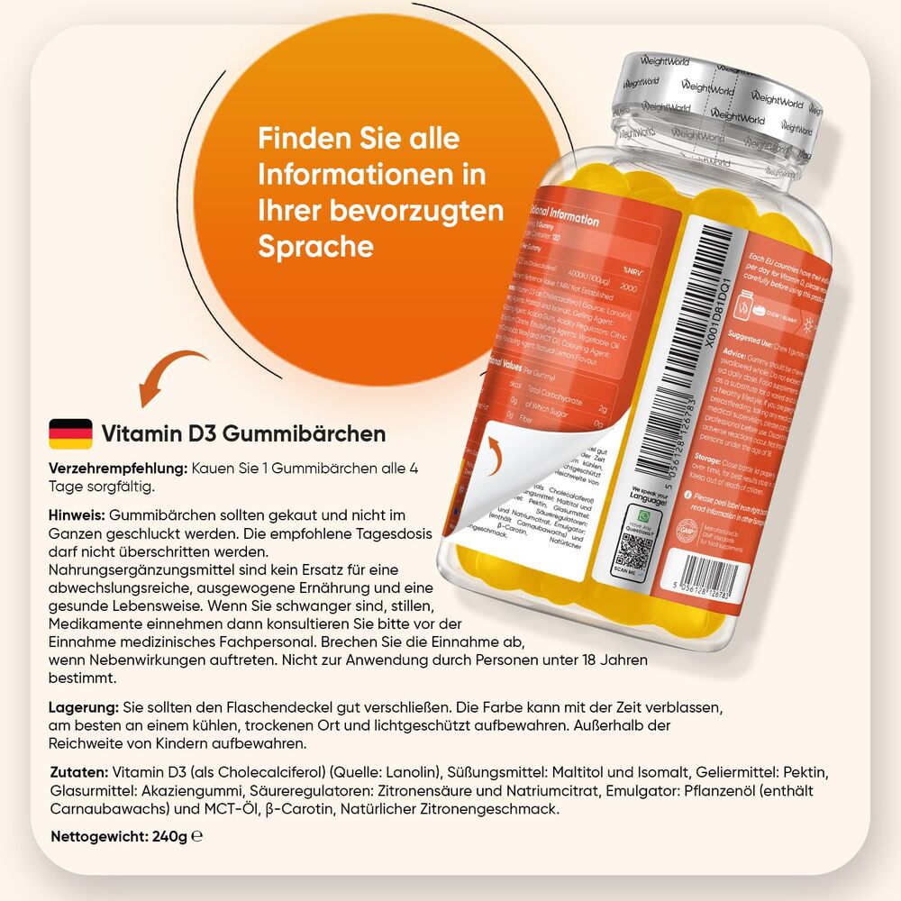 WeightWorld Vitamine D3 4000 UI 120 gommes