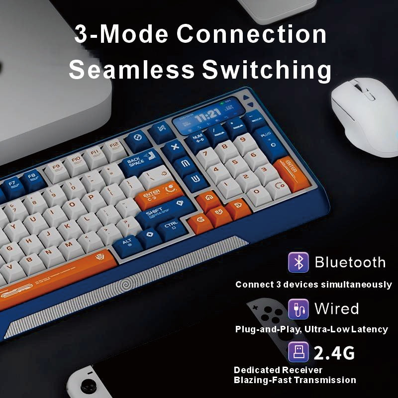 Siukie CTRL100 Clavier mécanique en aluminium CNC, touches HMX Cream Taro HIFI, écran IPS personnalisable, Gasket Mount, sans-fil Tri-Mode, layout 96 %, US QWERTY - Bleu Klein