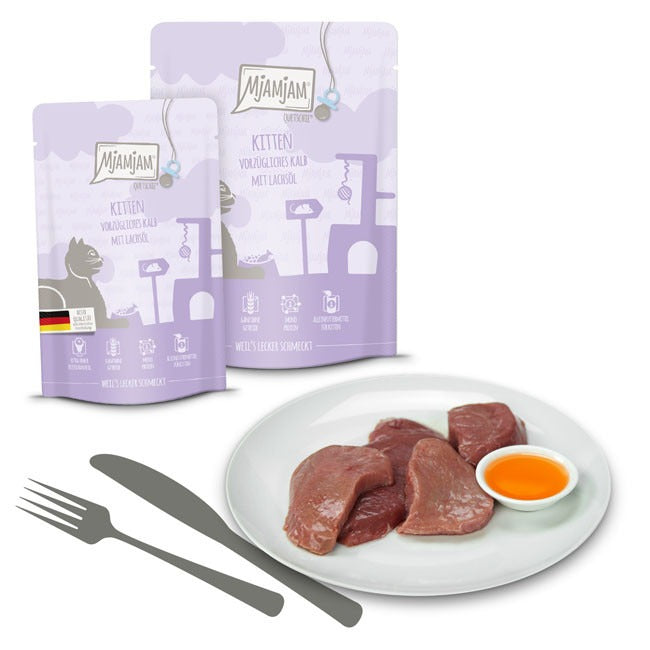 [Peut être servi frais pour l'été] MjAMjAM Chaton Quetschie Nourriture humide pour chat Saumon veau 300 g x 6