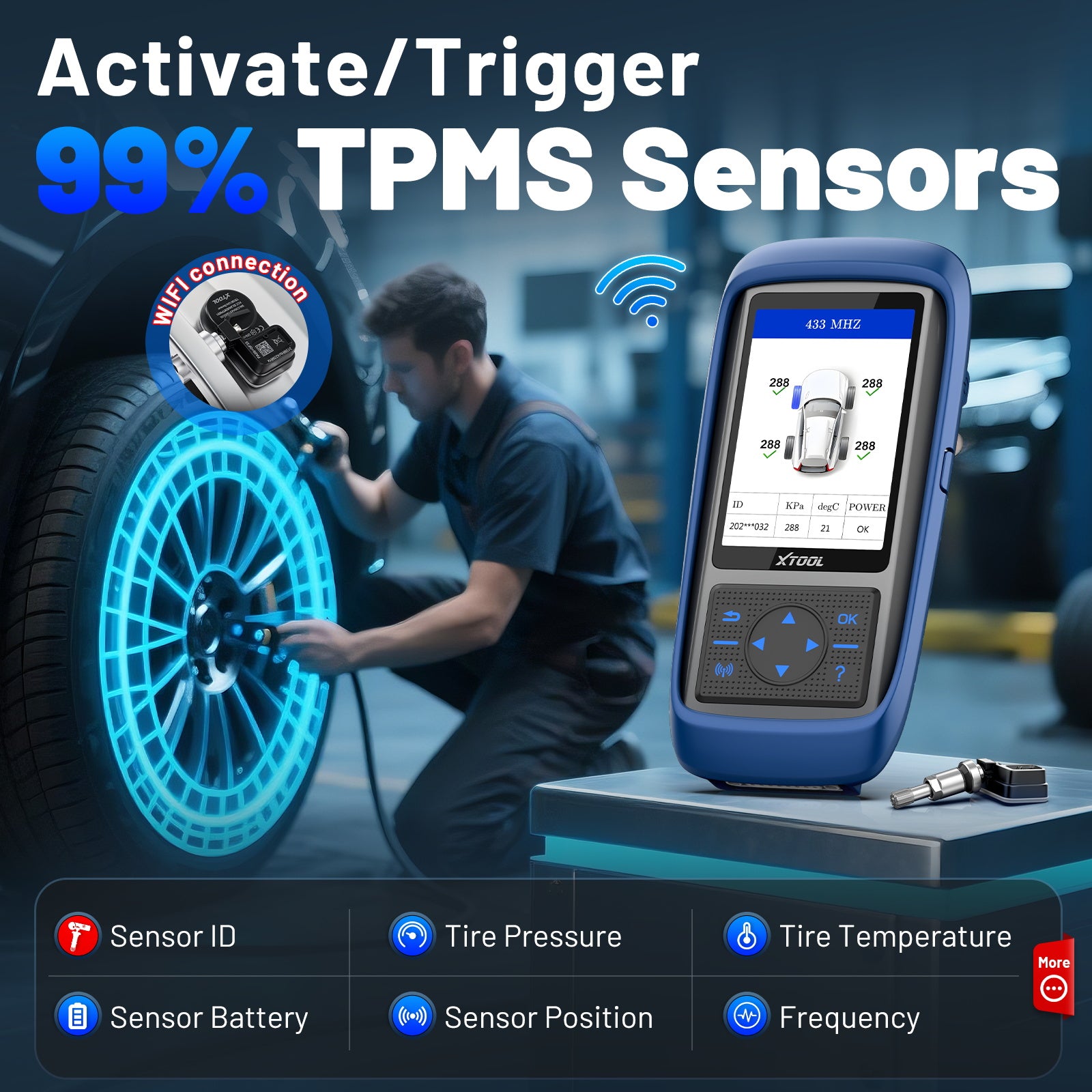 XTOOL TP150 Outil de programmation TPMS, de réapprentissage/réinitialisation/activation TPMS (315/433 MHz), programmateur de capteur de pression des pneus