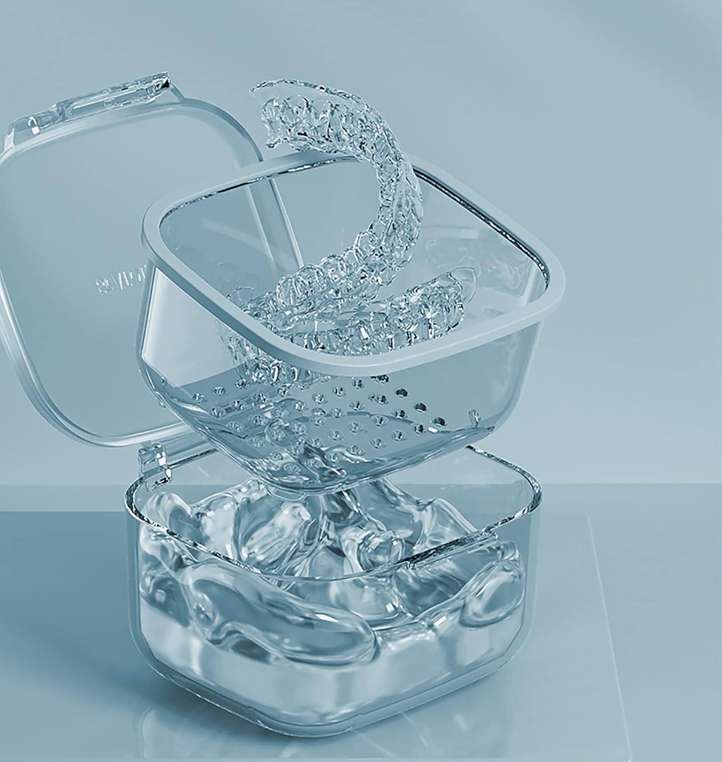 GAONLY Boîte pour appareil de contention, boîte de nettoyage pour appareil de contention, bain unique pour prothèses dentaires avec plateau d’égouttage, adapté aux prothèses dentaires