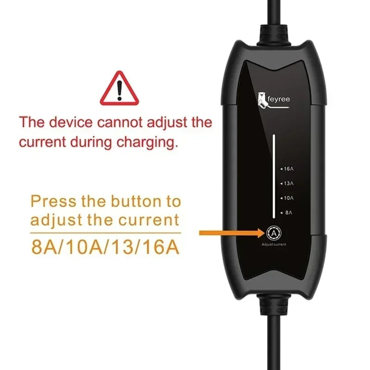 Feyree Chargeur portable Type 2 pour véhicule électrique 3,5 kW 16 A monophasé, Boîtier de charge à courant réglable, Câble 5 m, Station de charge pour véhicule électrique