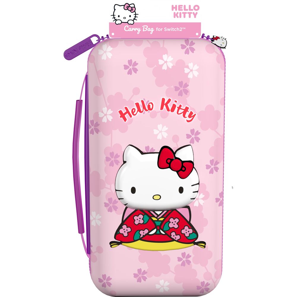 Konix Hello Kitty Housse de protection et transport console Nintendo Switch 2 - Filet rangement accessoires - 8 compartiments jeux - Motif 3D - Rose