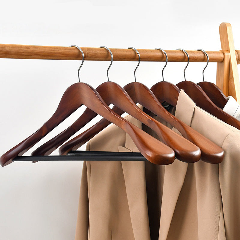 "6 Cintres en Bois Massif de Haute Qualité, Finition Grenat, Épaules Contournées pour l'Organisation des Vêtements de Forme"