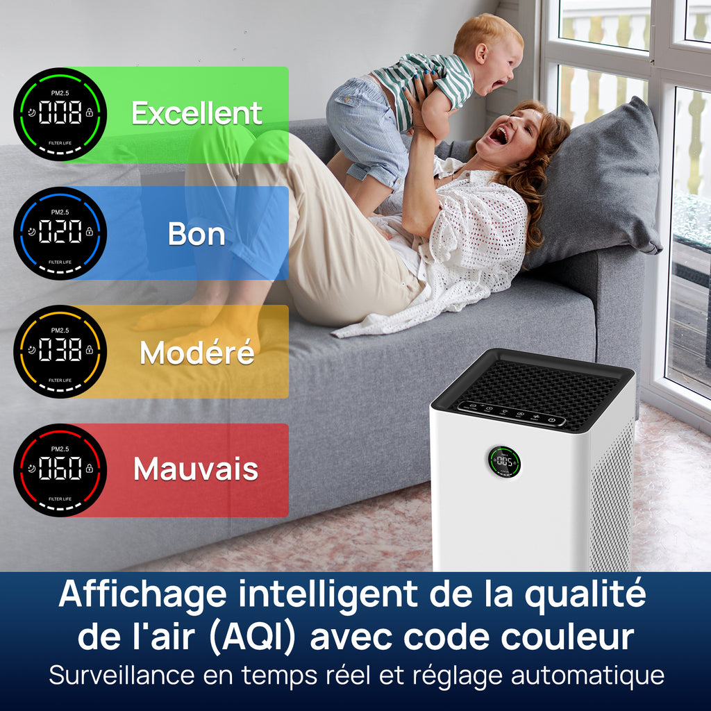 JAFANDA Purificateur d’air pour grandes pièces jusqu’à 1190 pi², Filtre HEPA H13 véritable avec charbon actif, Contrôle intelligent WiFi et Alexa, Élimine poussière, pollen