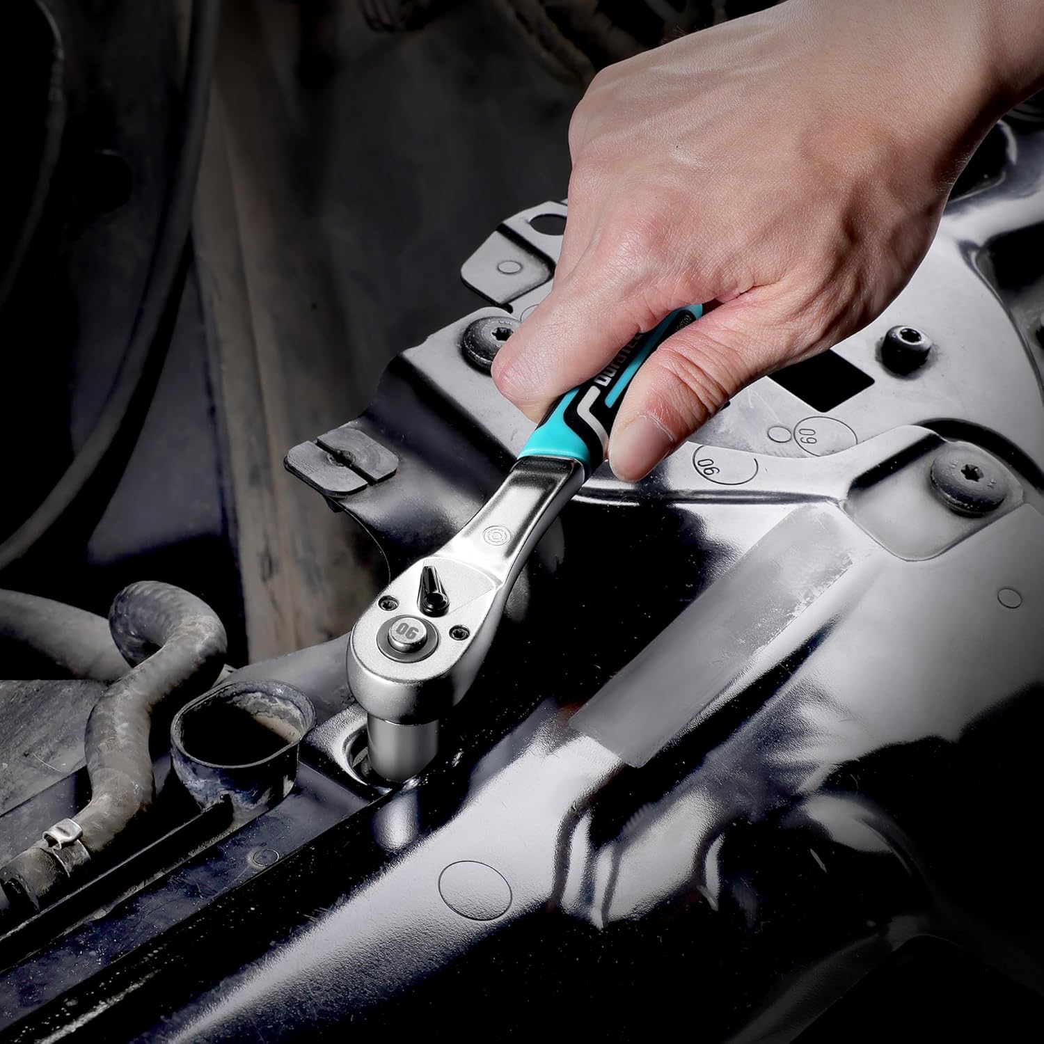 DURATECH Clé à Cliquet 1/4" avec 90 Dents, Cliquet à Libération Rapide