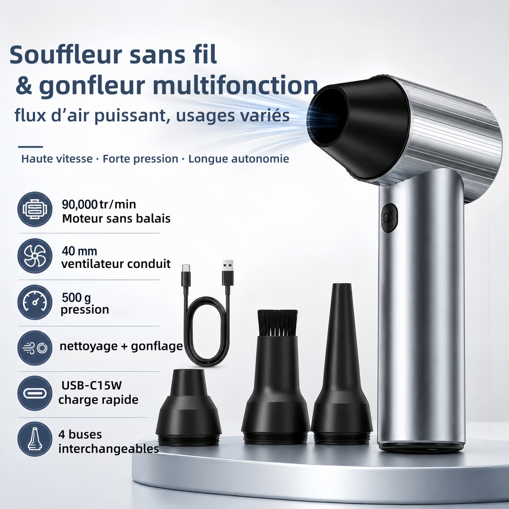 JUFIX X7 Dépoussiéreur à air comprimé - Ventilateur turbo 90000 RPM | Charge rapide 20 W, Batterie rechargeable, 3 vitesses réglables