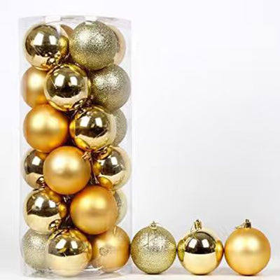 Ju7cer 24 boules de Noël incassables, 6 cm/2,36 pouces, guirlande prête à suspendre pour sapin de Noël, convient pour Noël/Halloween/mariage/anniversaire, couleur or