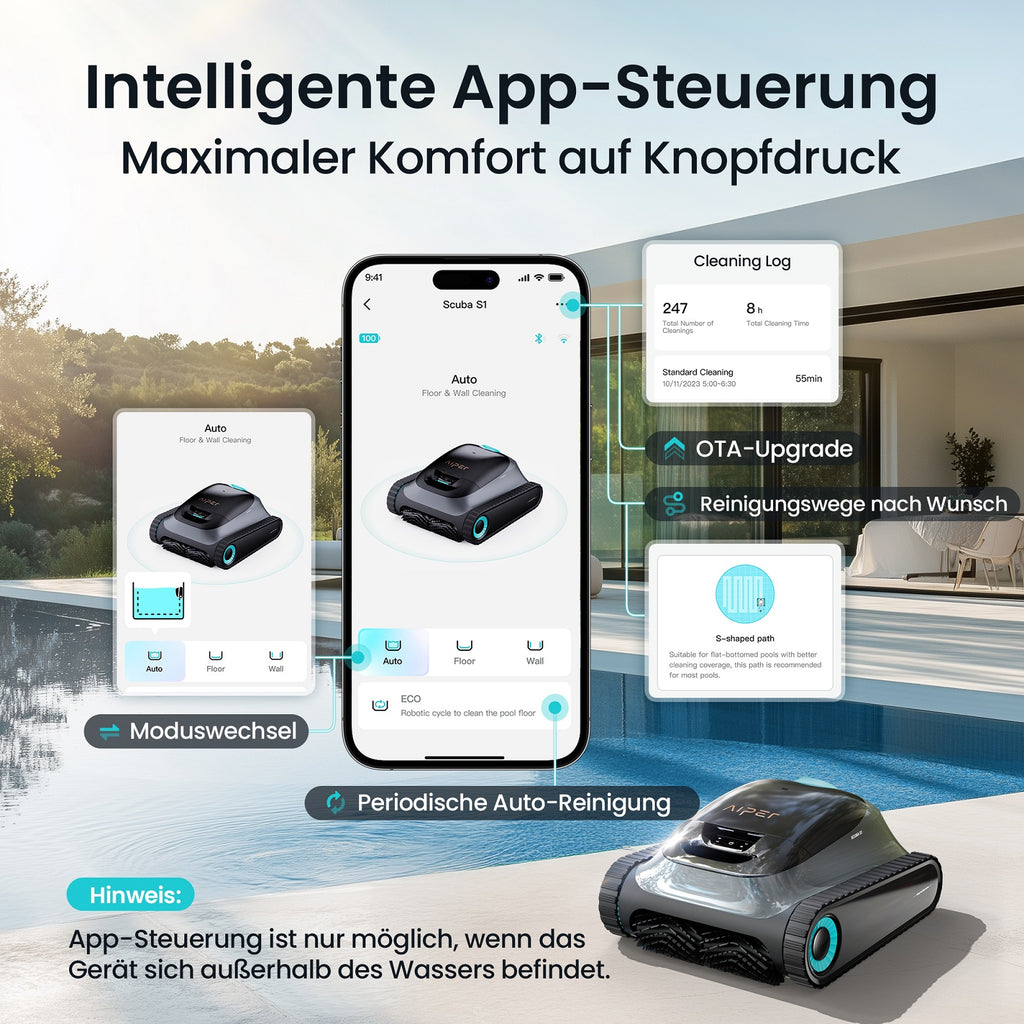 Version Aiper Scuba S1 robot nettoyeur de piscine, navigation intelligente, contrôle par application, autonomie de 270 minutes, double filtration, compatible avec les piscines enterrées et sur gazon