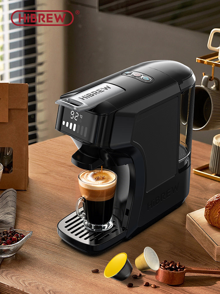 HiBREW H1C Machine à café à capsules 6-en-1, Extraction haute pression 20 bars, Multi-dosettes et café moulu, Réservoir compact, Infusion chaude et froide - Noir